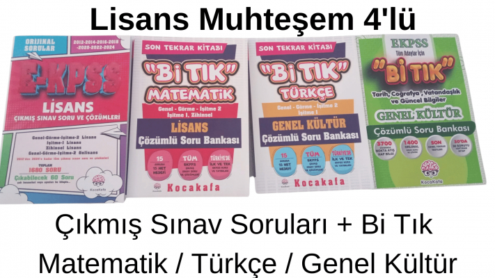 Lisans  4'lü Set Çıkmış Sınav Soruları +Bi Tık Matematik+Bi Tık Türkçe + Bi Tık Genel Kültür 4 a